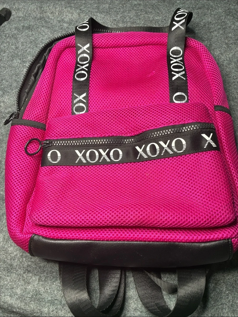 XOXO Men’s Hot Pink Mesh Backpack with Black Trim and Branded Straps